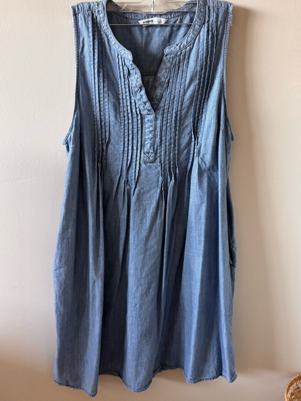 Sleeveless Chambray Pintuck Tunic Dress - Sonoma Life + Style - Blue